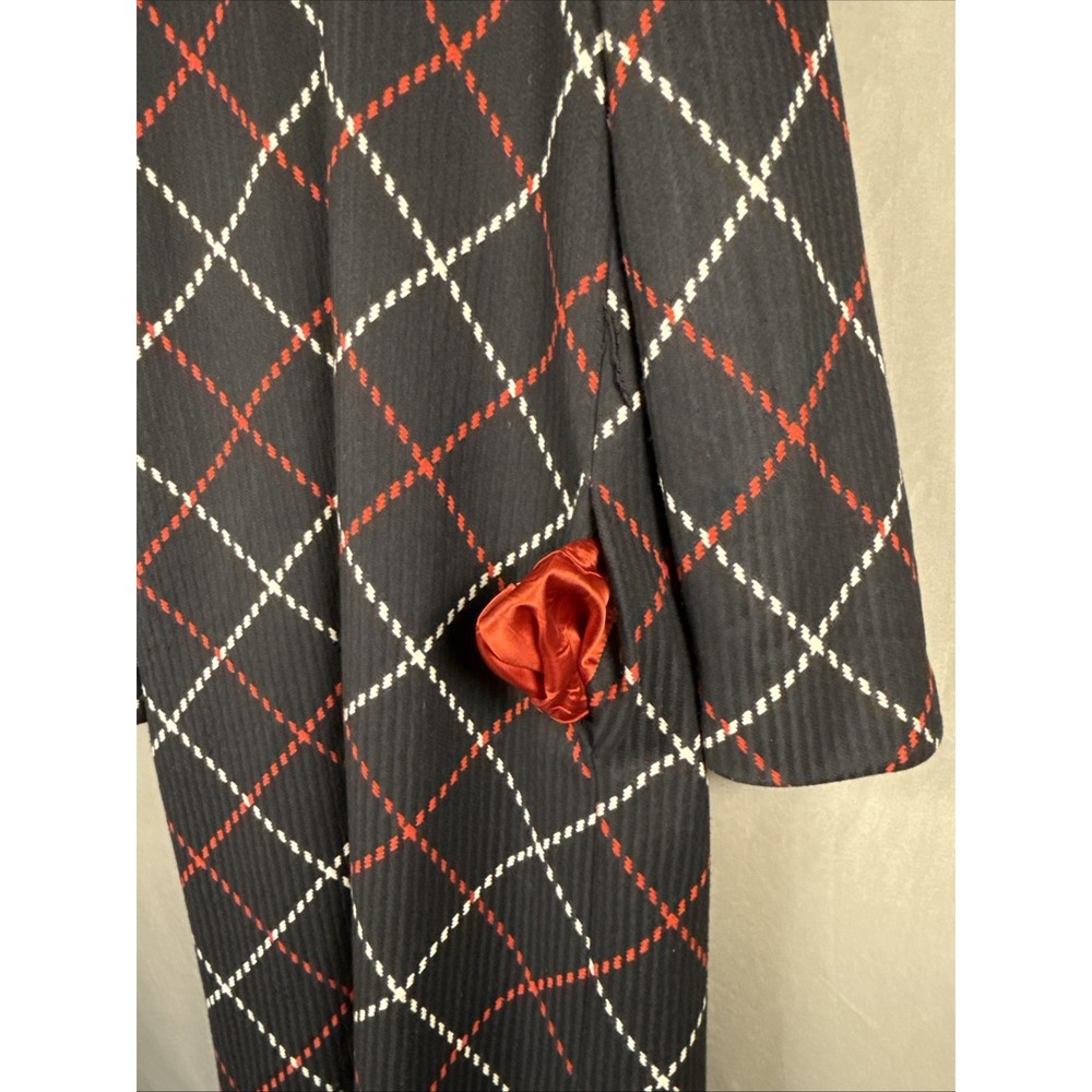 Vintage Lord & Taylor Identity Black Red White Diamond Wool Blend Coat Luxury 6 - Picture 15 of 16